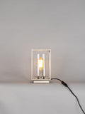 BHS Hardy industrial cube table lamp with satin nickel frame, UK version