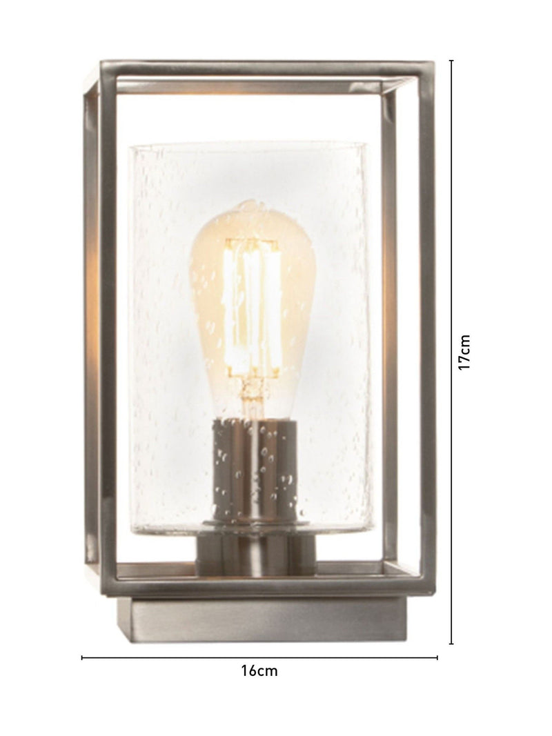 BHS Hardy industrial cube table lamp with satin nickel frame, UK version