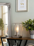 BHS Hardy industrial cube table lamp with satin nickel frame, UK version