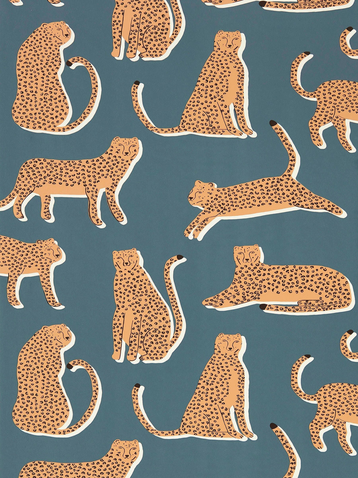 Scion Blue Lionel Cheetah wallpaper statement design (British brand)