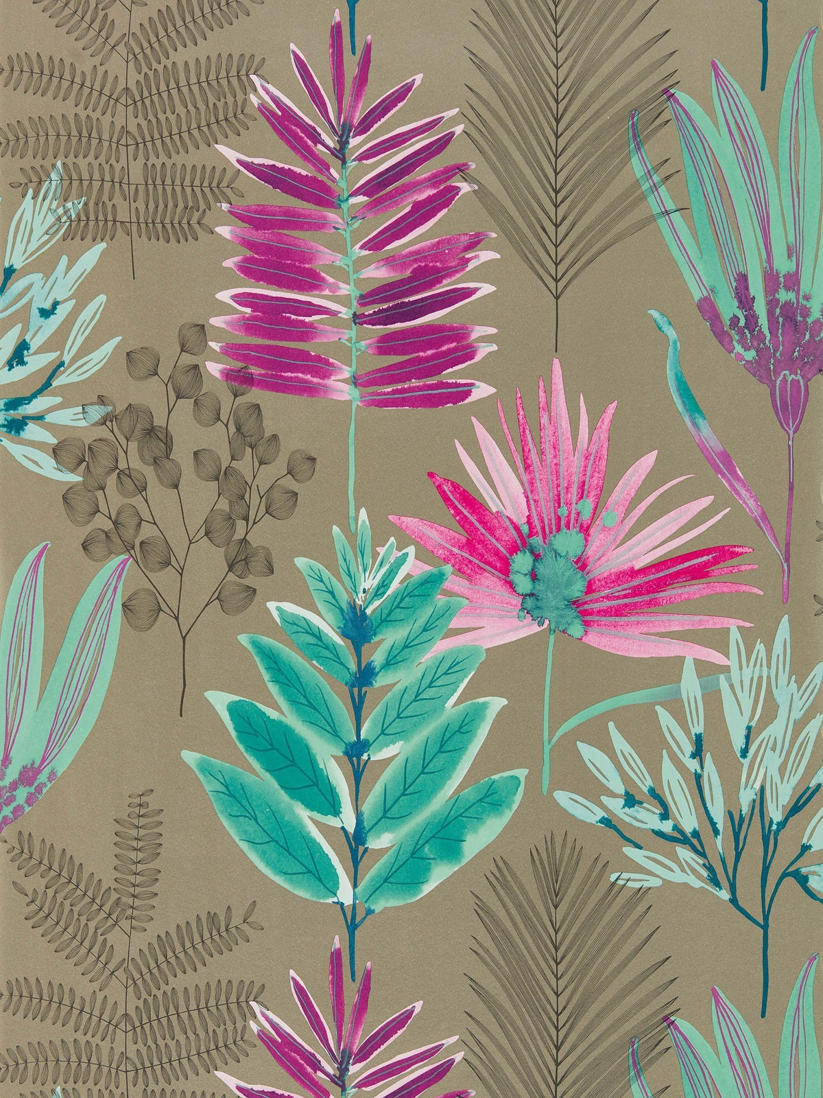 Harlequin blue Yasuni wallpaper with foliage pattern (British brand)
