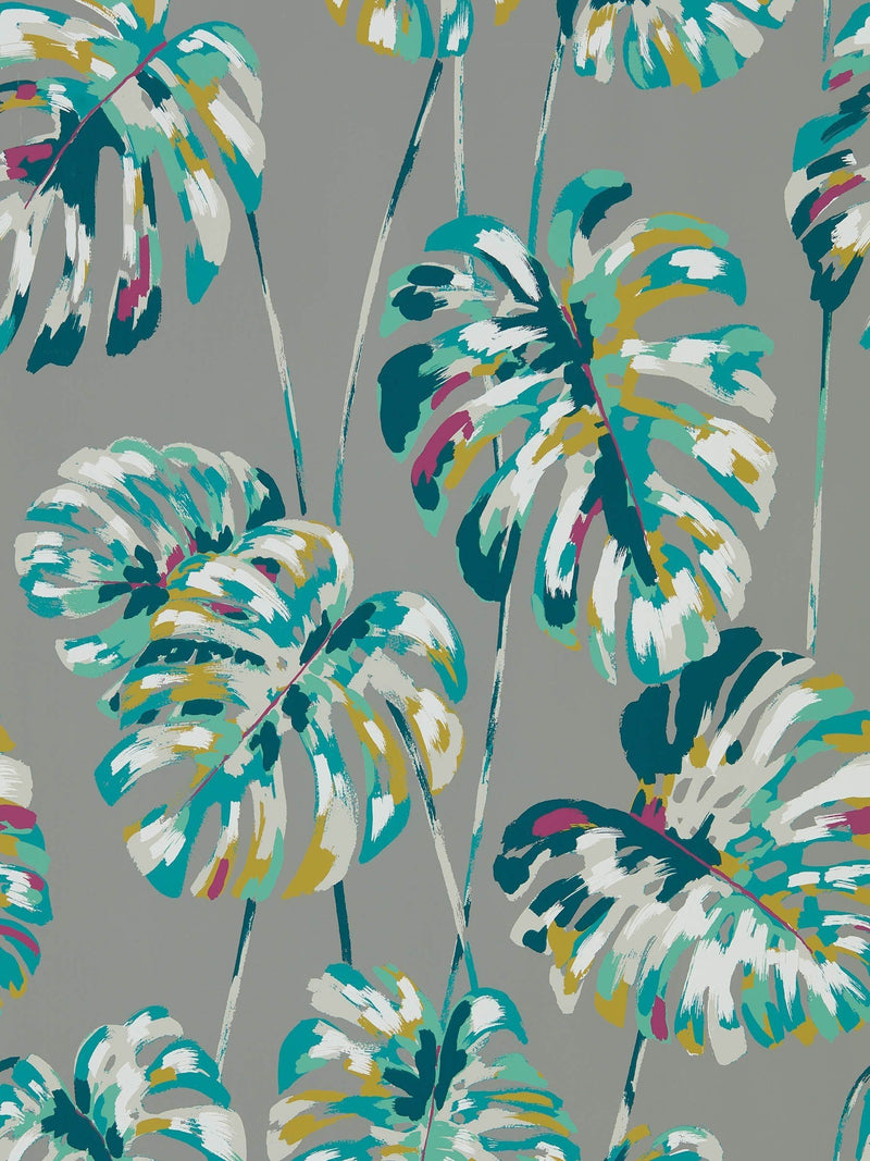 Harlequin Blue Kelapa wallpaper sample, imported from the UK