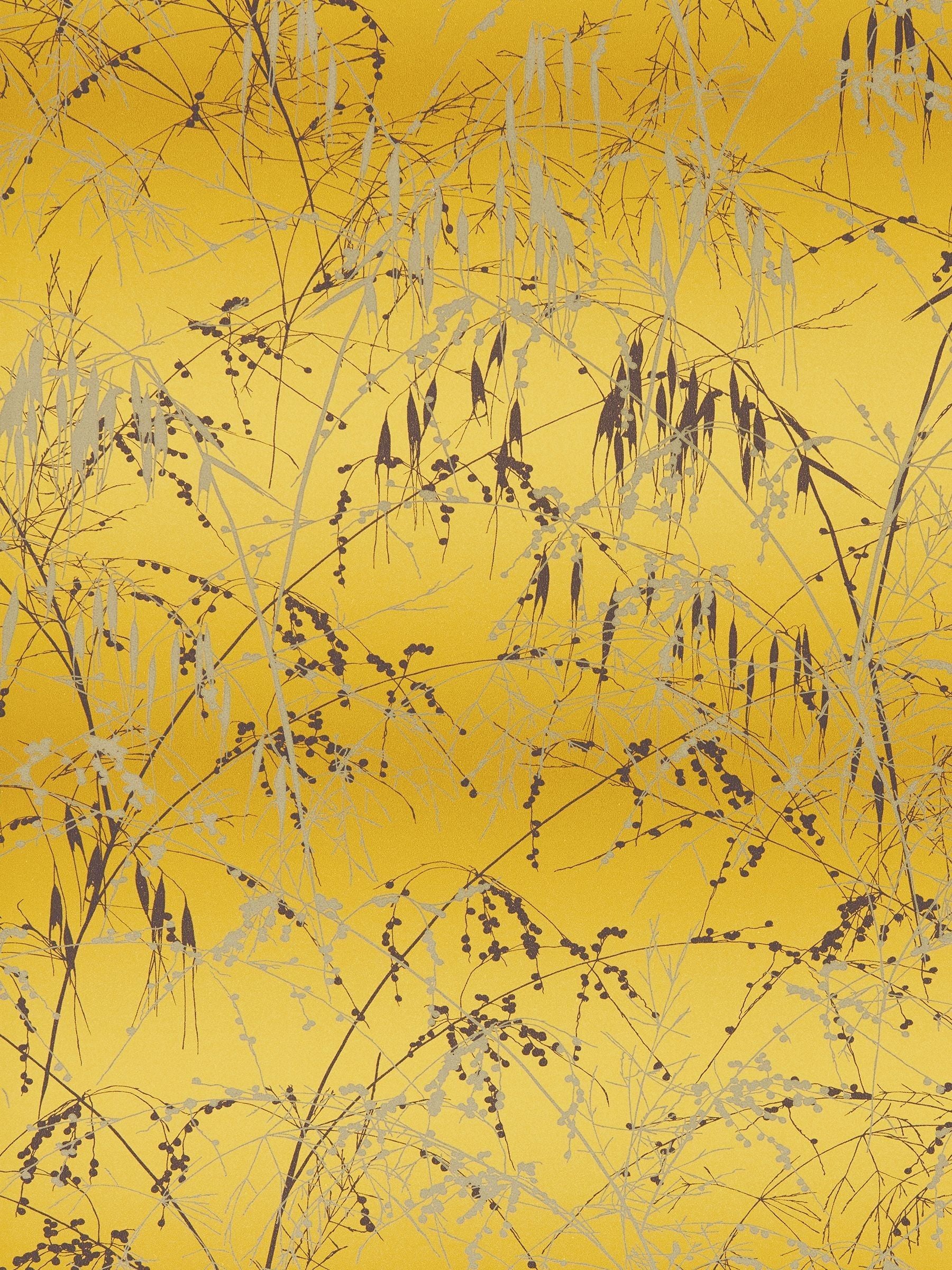 Harlequin yellow meadow grass wallpaper sample (British brand)