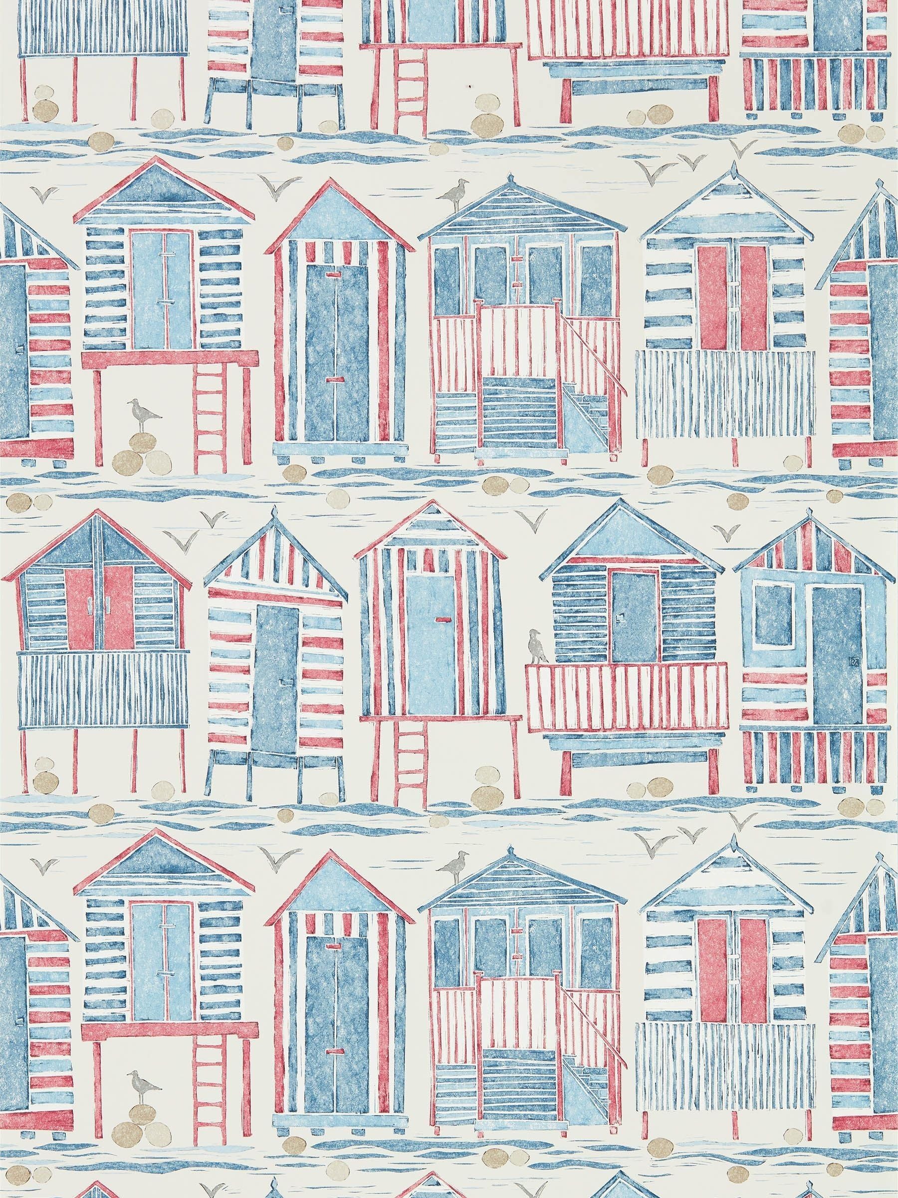 Sanderson Home blue beach huts wallpaper sample - British product
