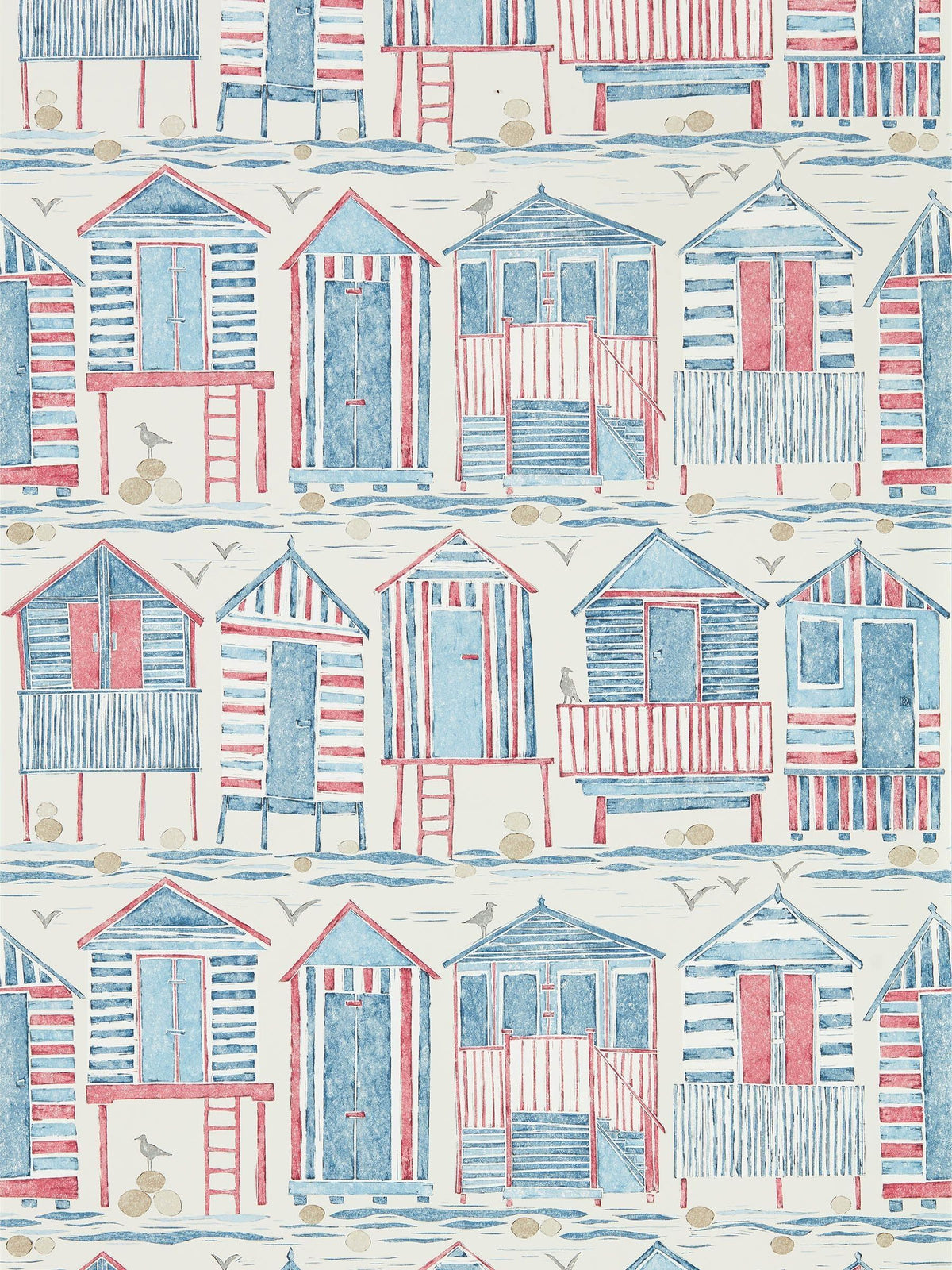 Sanderson Home blue beach huts wallpaper sample - British product