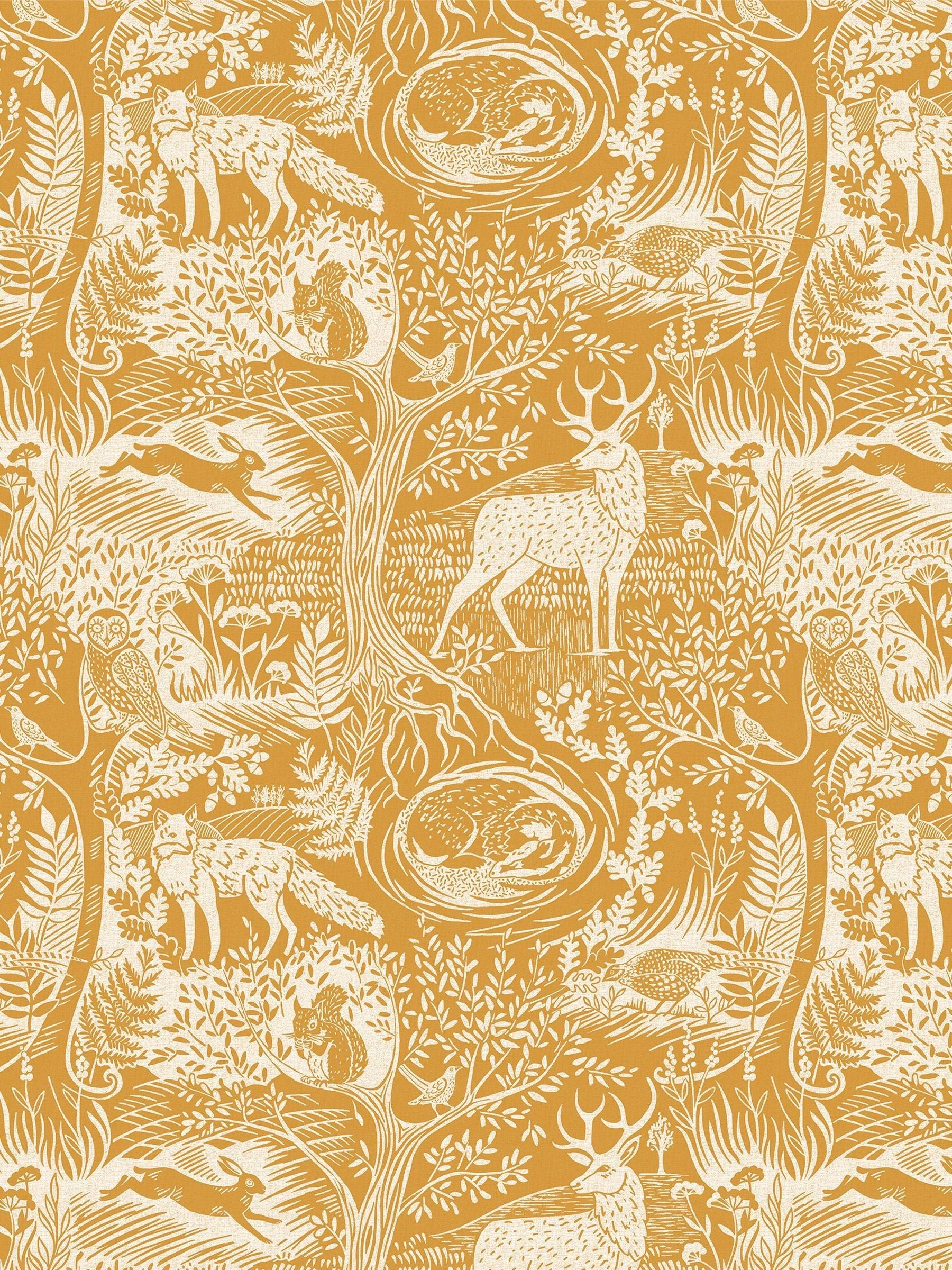 furn. Yellow Winter Woods Animal Wallpaper