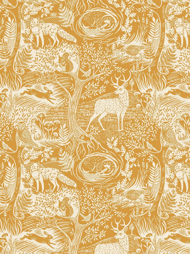 furn. Yellow Winter Woods Animal Wallpaper