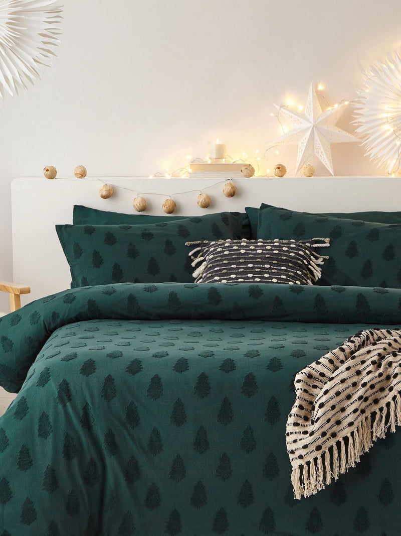 Furn Pine Green Tufted Tree Festive Duvet Cover and Pillowcase Set - British product