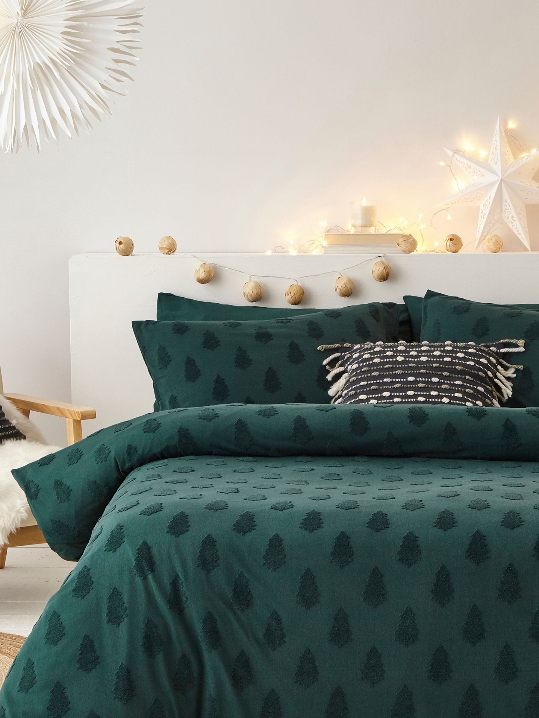 Furn Pine Green Tufted Tree Festive Duvet Cover and Pillowcase Set - British product