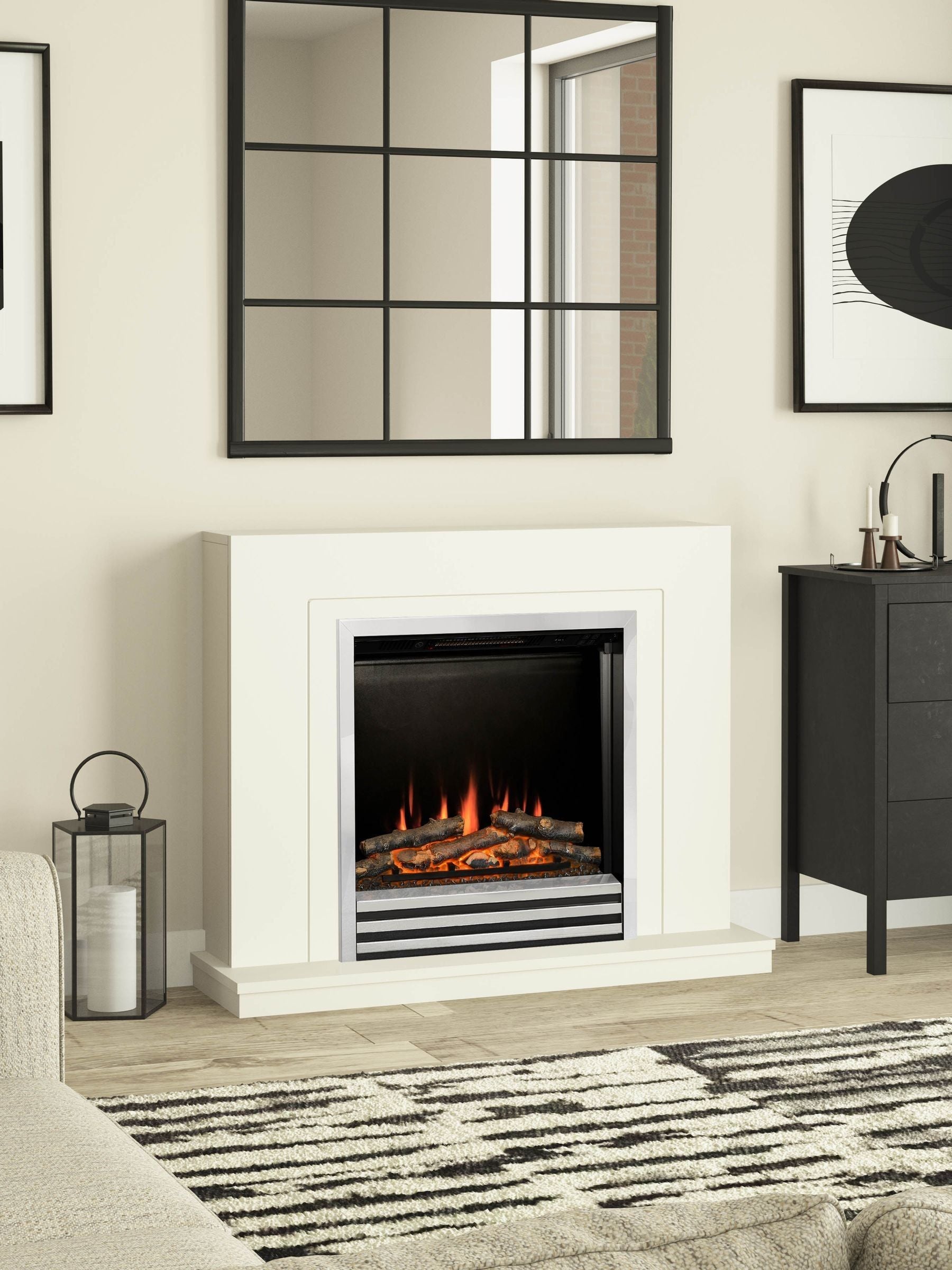 Be Modern White Colby electric fireplace, imported from the UK