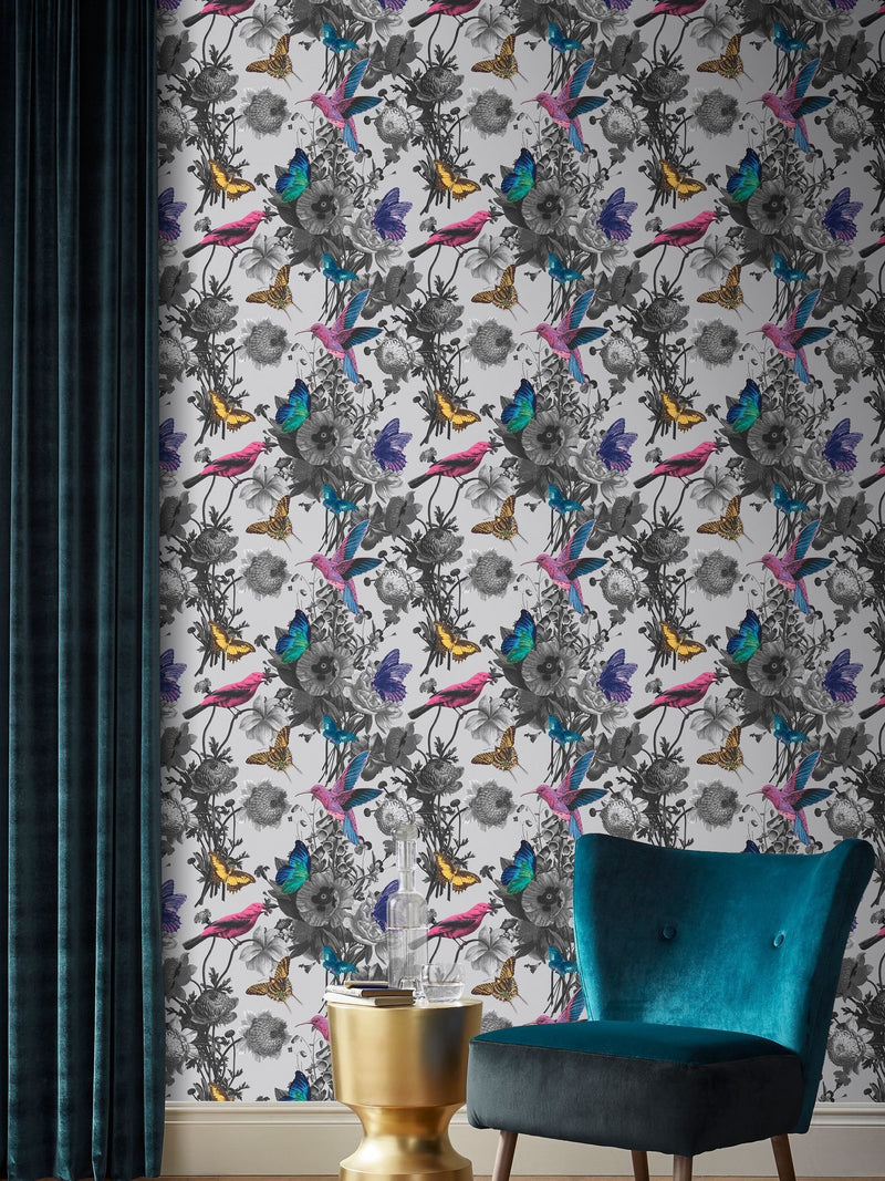 Graham & Brown ورق حائط رمادي Jardin floral بطول 10 أمتار - منتج بريطاني