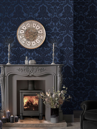 Next Graham & Brown Cobalt Blue Gothic Damask Wallpaper Sample- Buy online at McGrocer