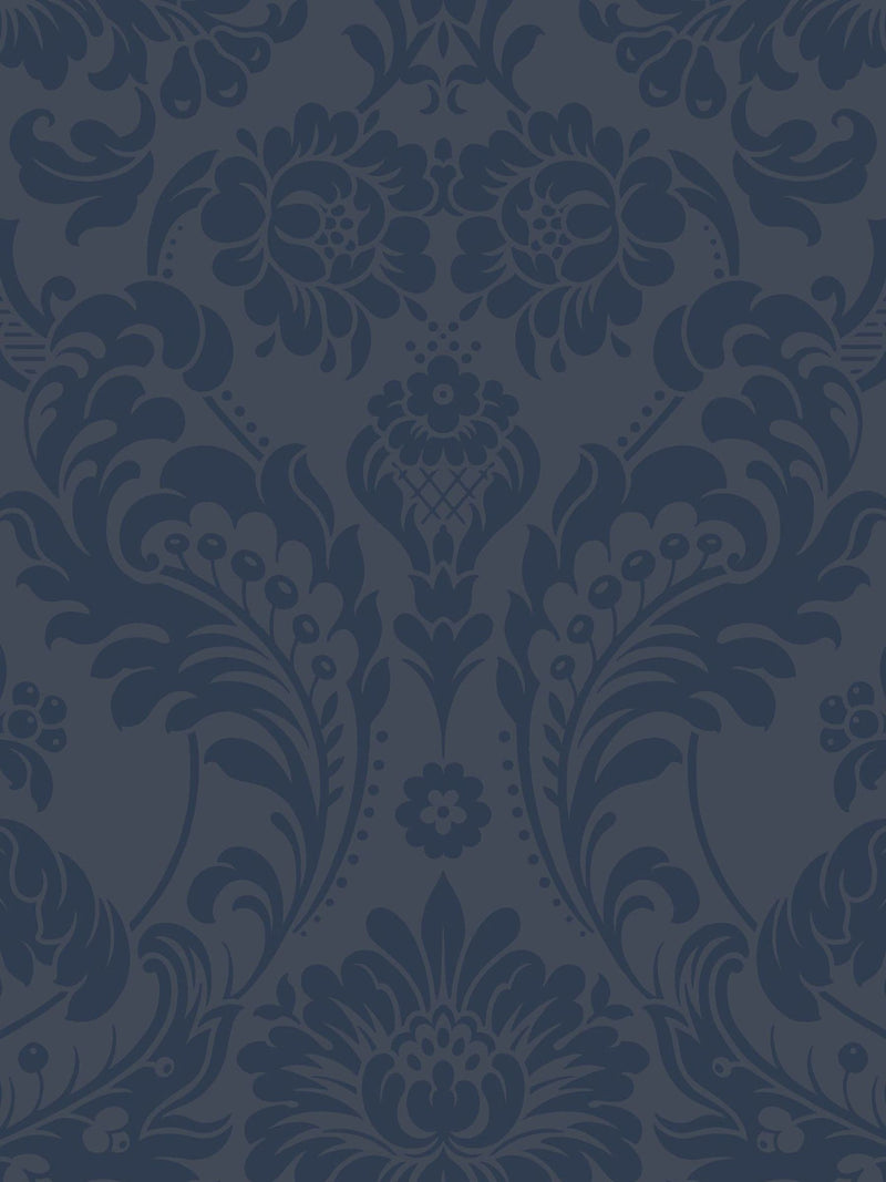 Graham & Brown cobalt blue damask wallpaper sample, British product