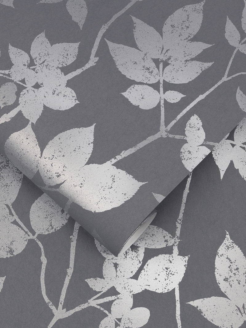 Graham & Brown Luna wallpaper sample in Pepper Grey - British product