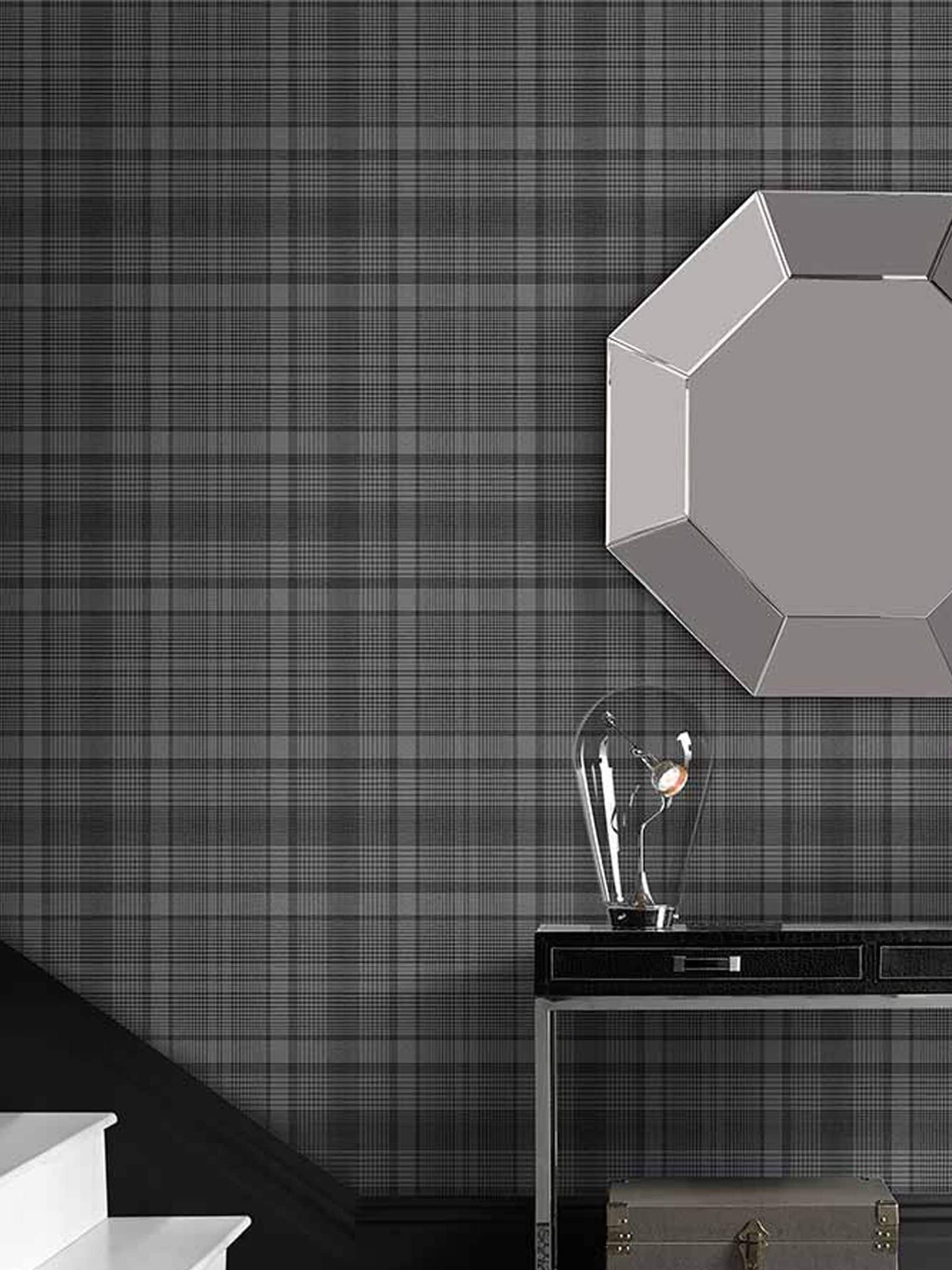 Graham & Brown Charcoal Grey Heritage Plaid Wallpaper Sample