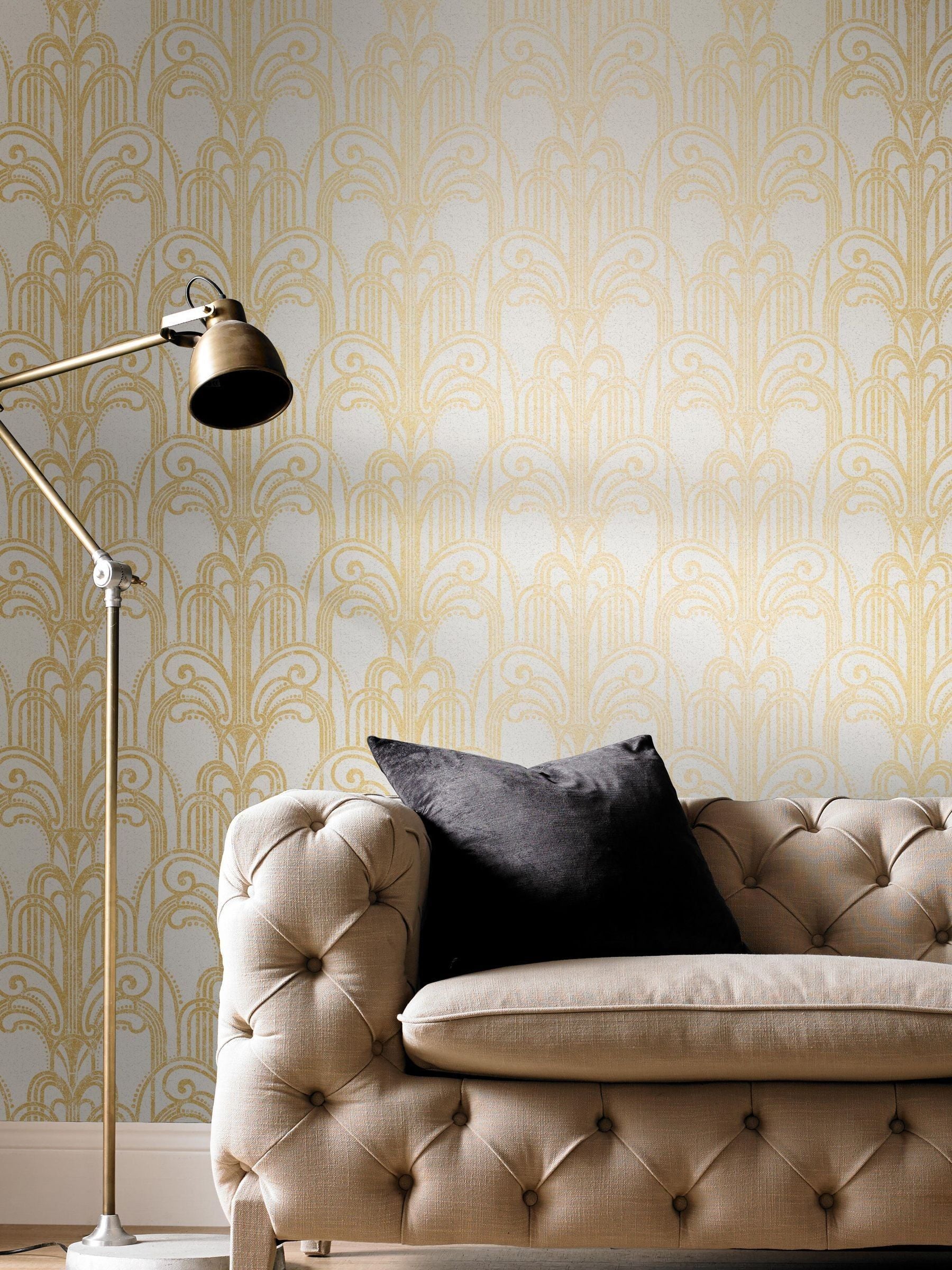 عينة ورق حائط Graham & Brown Black and Gilded Art Deco (علامة تجارية بريطانية)