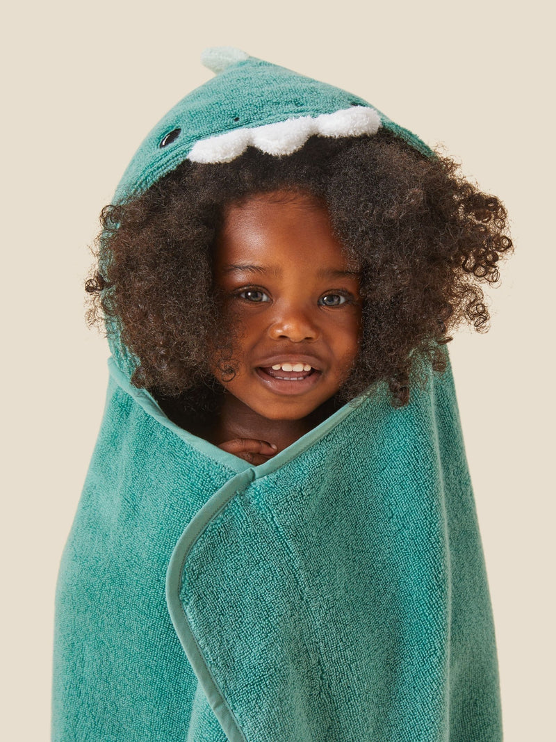MORI green dino supersoft hooded towel, imported from the UK