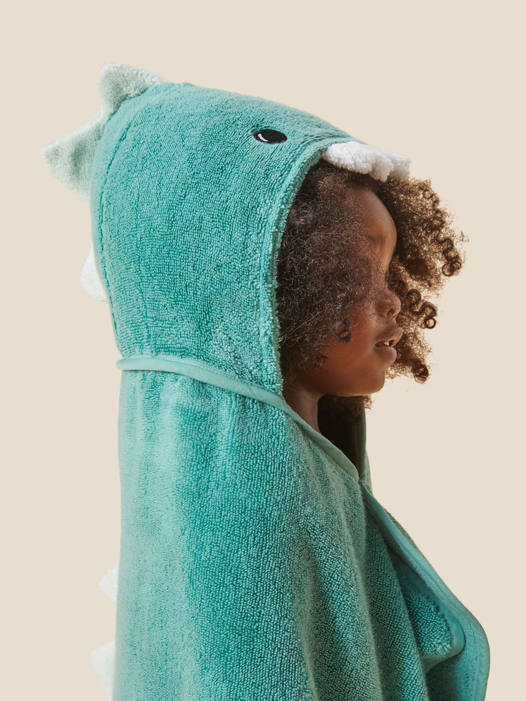 MORI green dino supersoft hooded towel, imported from the UK