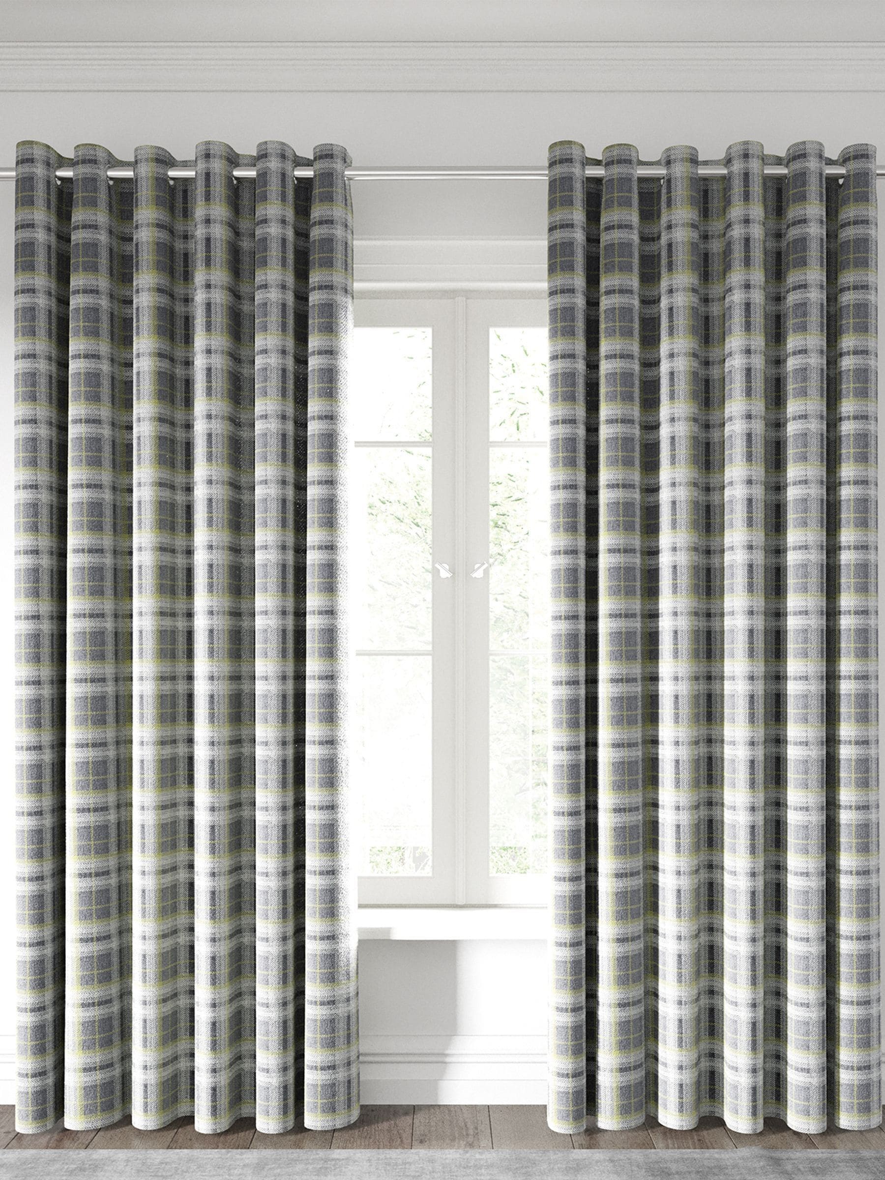 Helena Springfield grey Harriet check curtains with eyelets (British brand)