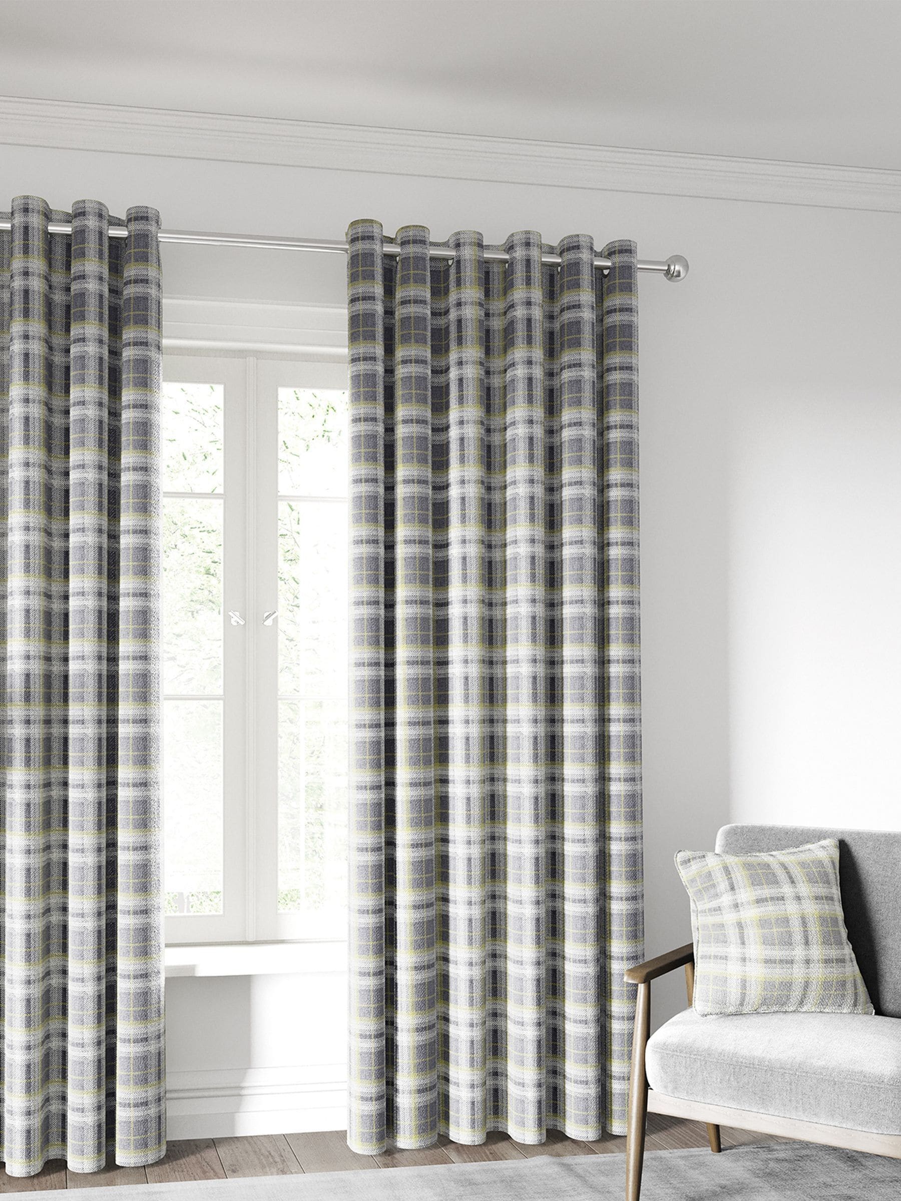 Helena Springfield grey Harriet check curtains with eyelets (British brand)