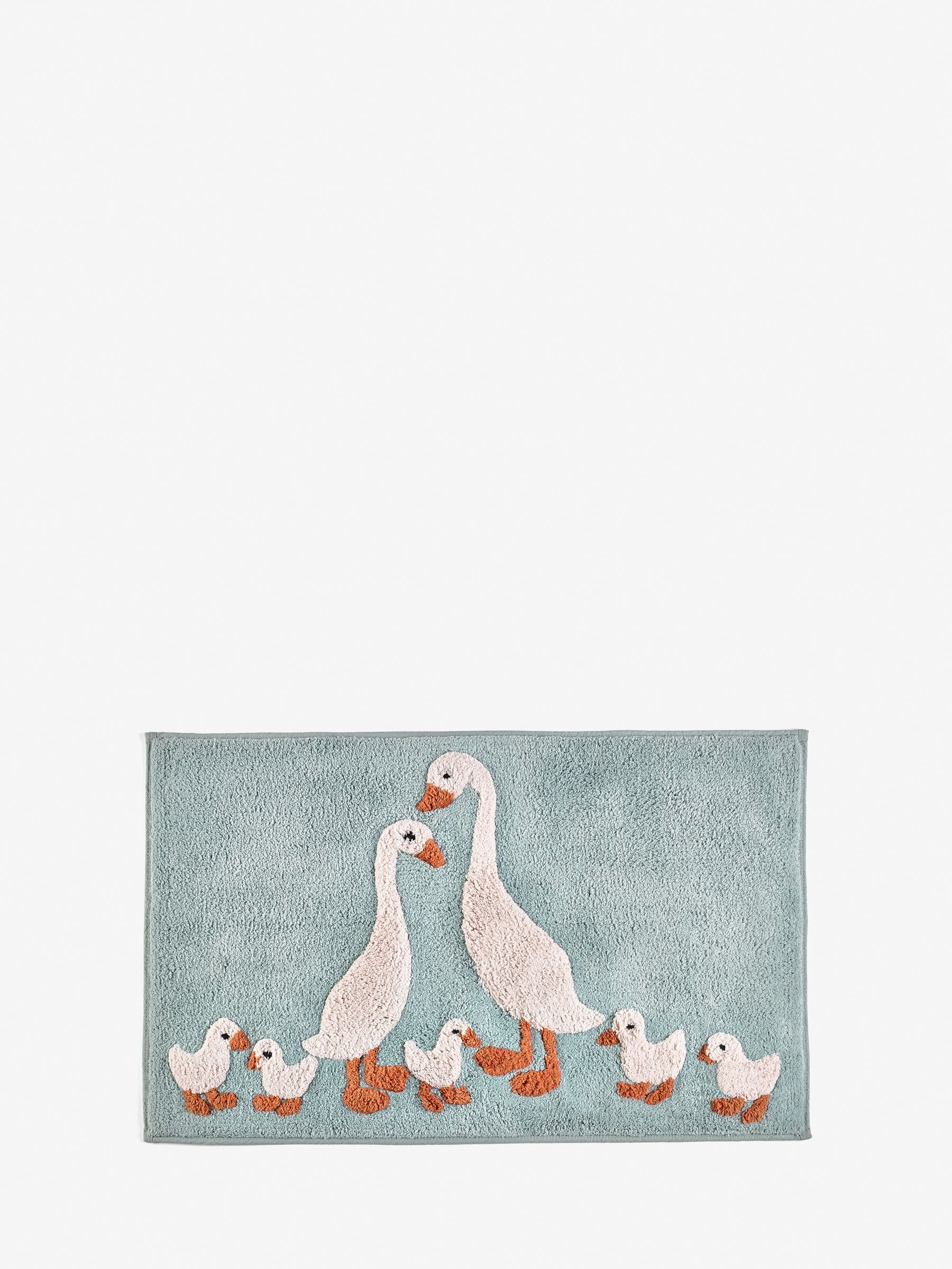 Goose and Friends cotton bath mat teal blue 80x50cm, imported from the UK