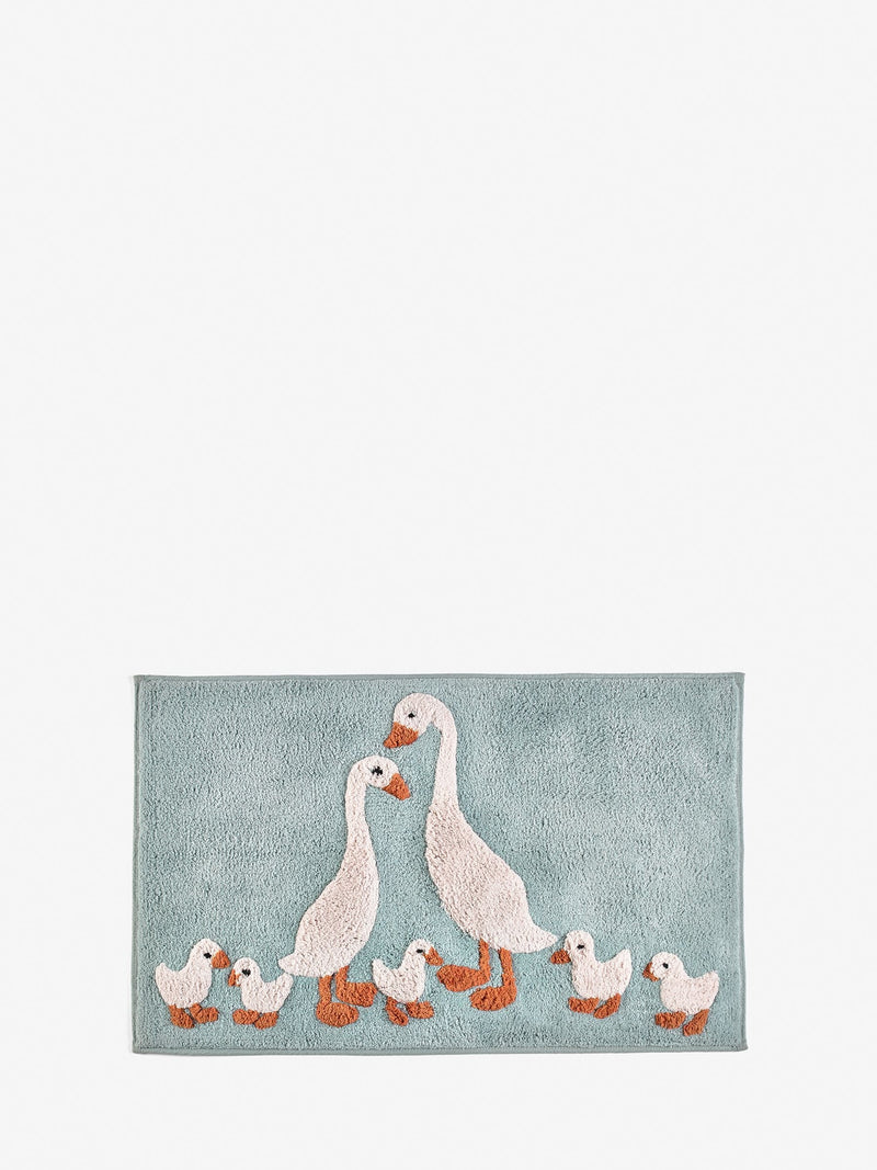 Goose and Friends cotton bath mat teal blue 80x50cm, imported from the UK