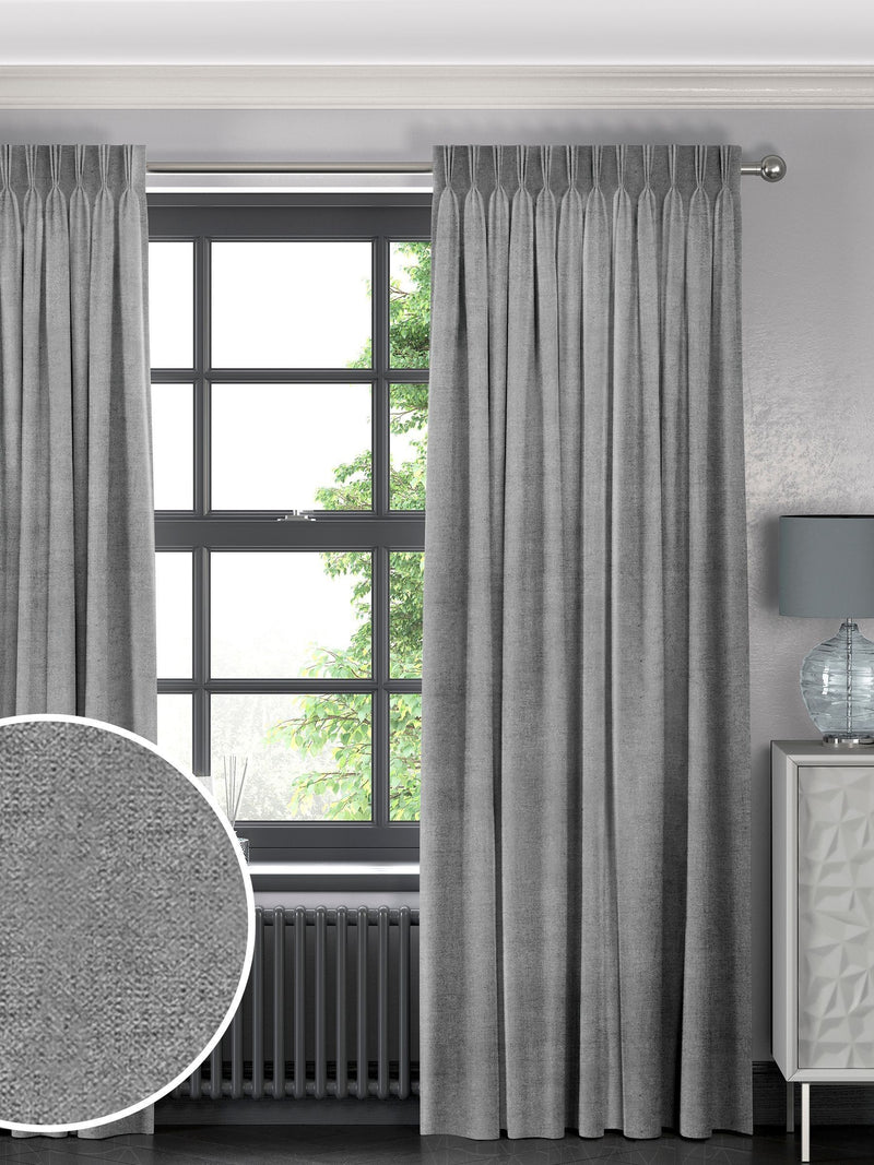 Curtains grey Lazio made-to-measure faux velvet, imported from the UK