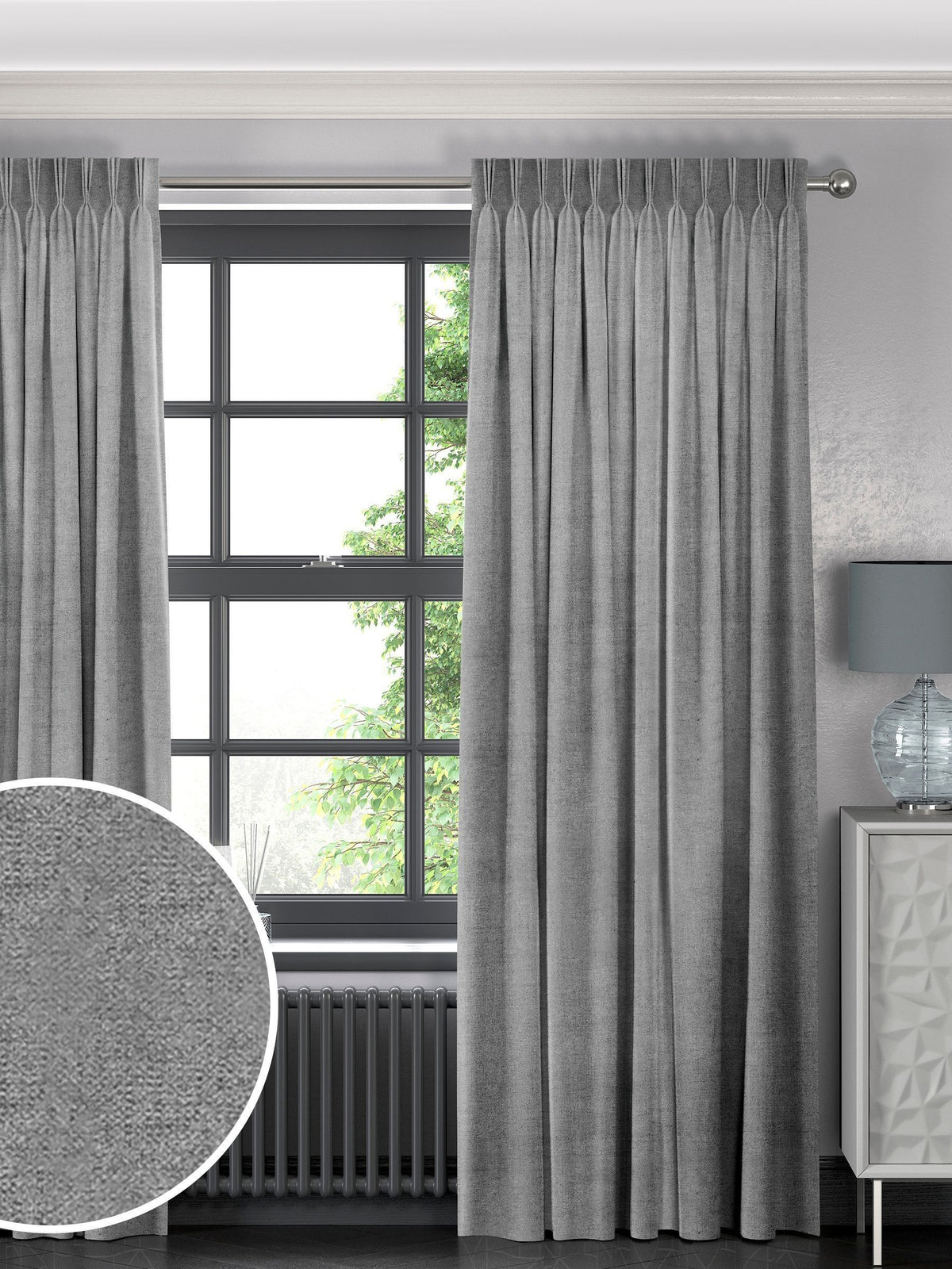 Curtains grey Lazio made-to-measure faux velvet, imported from the UK