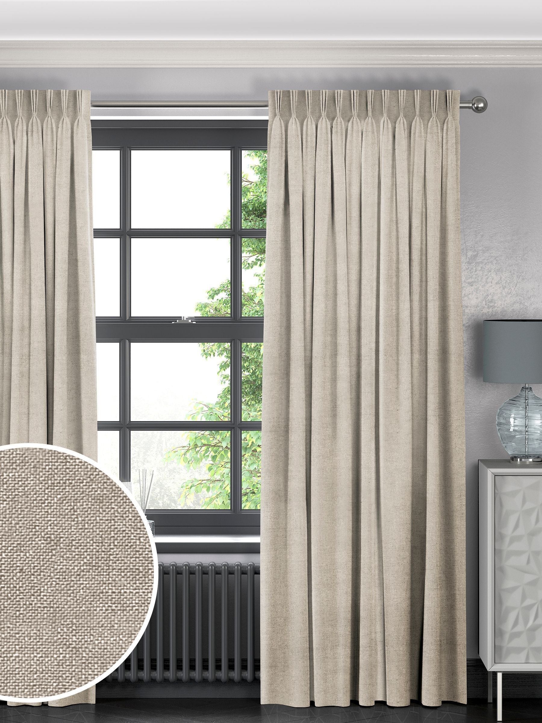 Oyster Natural Lazio faux velvet made to measure curtains - British product