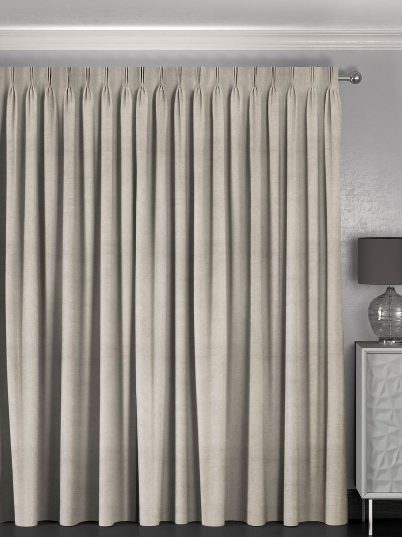 Oyster Natural Lazio faux velvet made to measure curtains - British product
