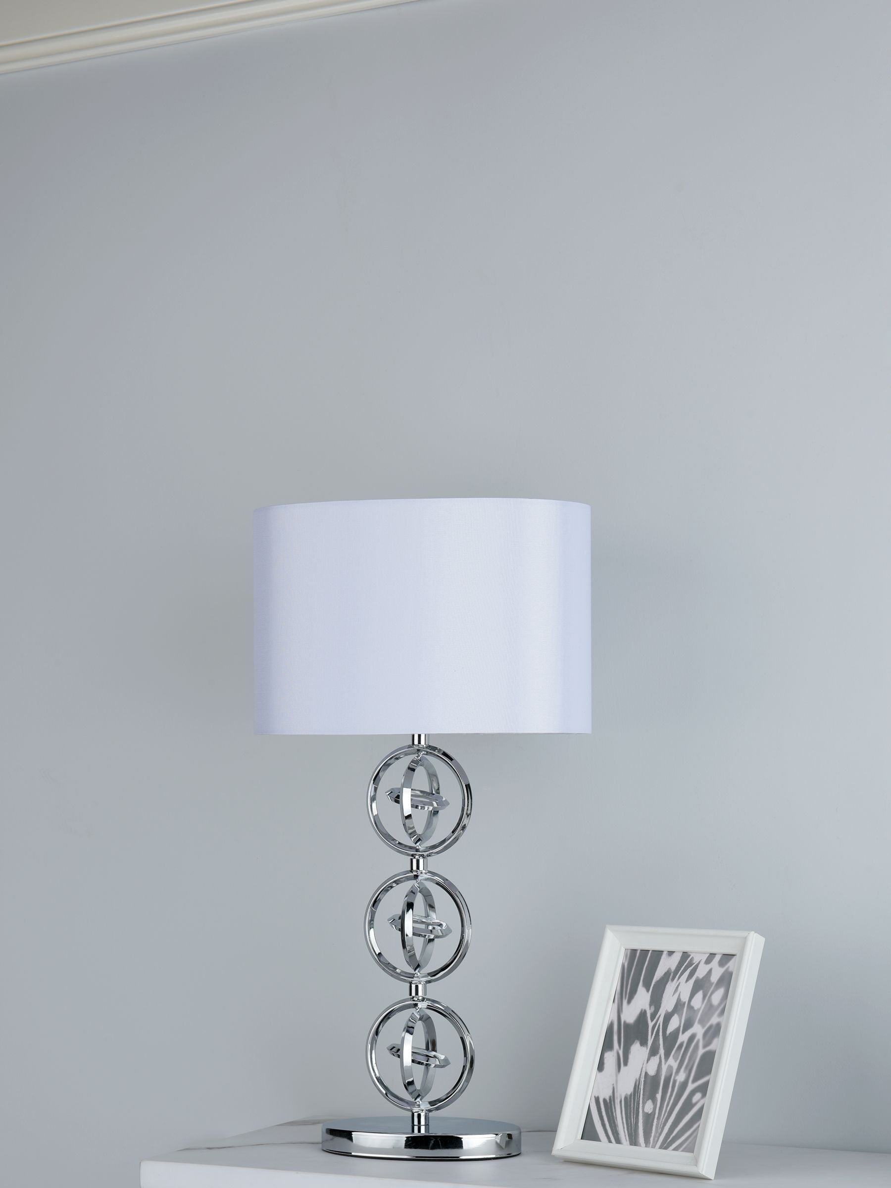 Dar Lighting Venus table lamp chrome with ivory shade, imported from the UK
