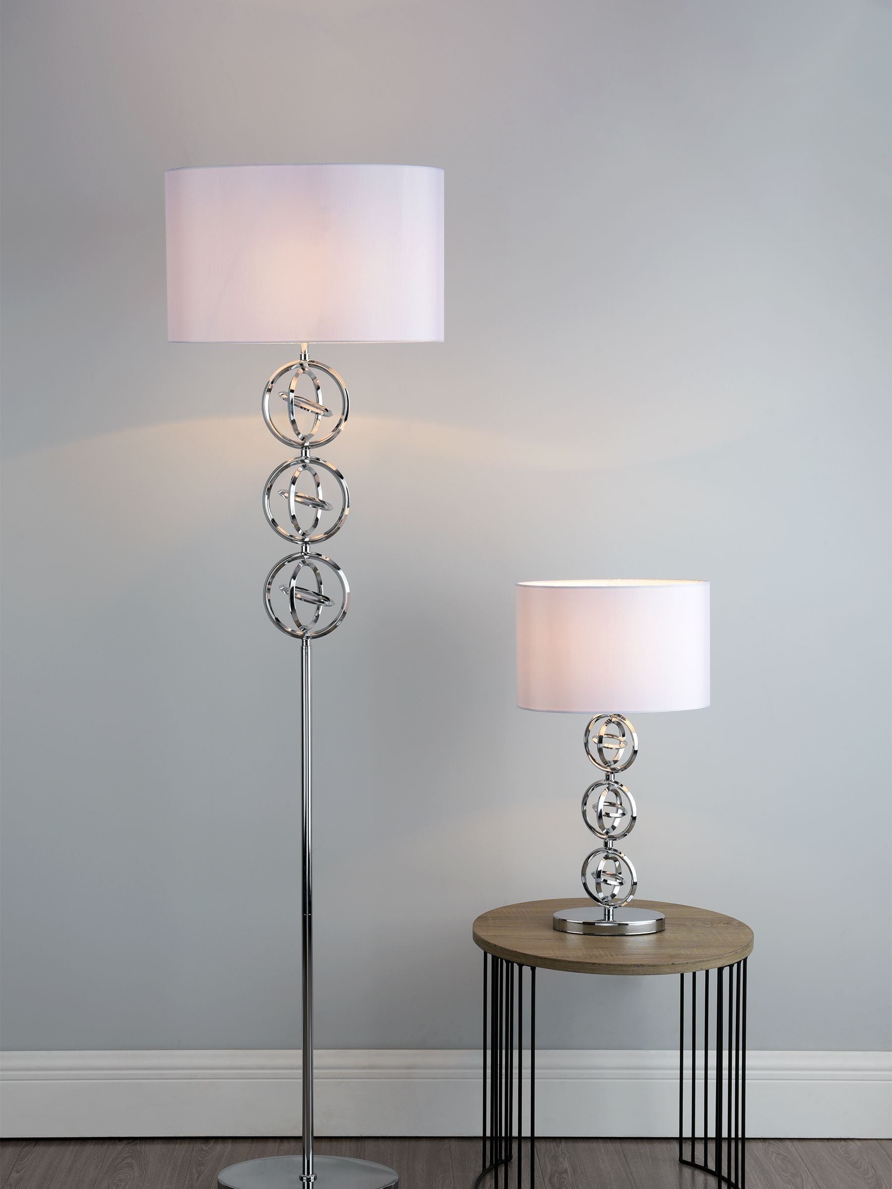 Dar Lighting Venus table lamp chrome with ivory shade, imported from the UK