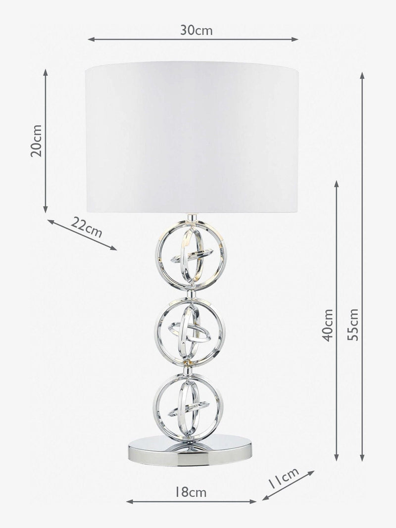 Dar Lighting Venus table lamp chrome with ivory shade, imported from the UK