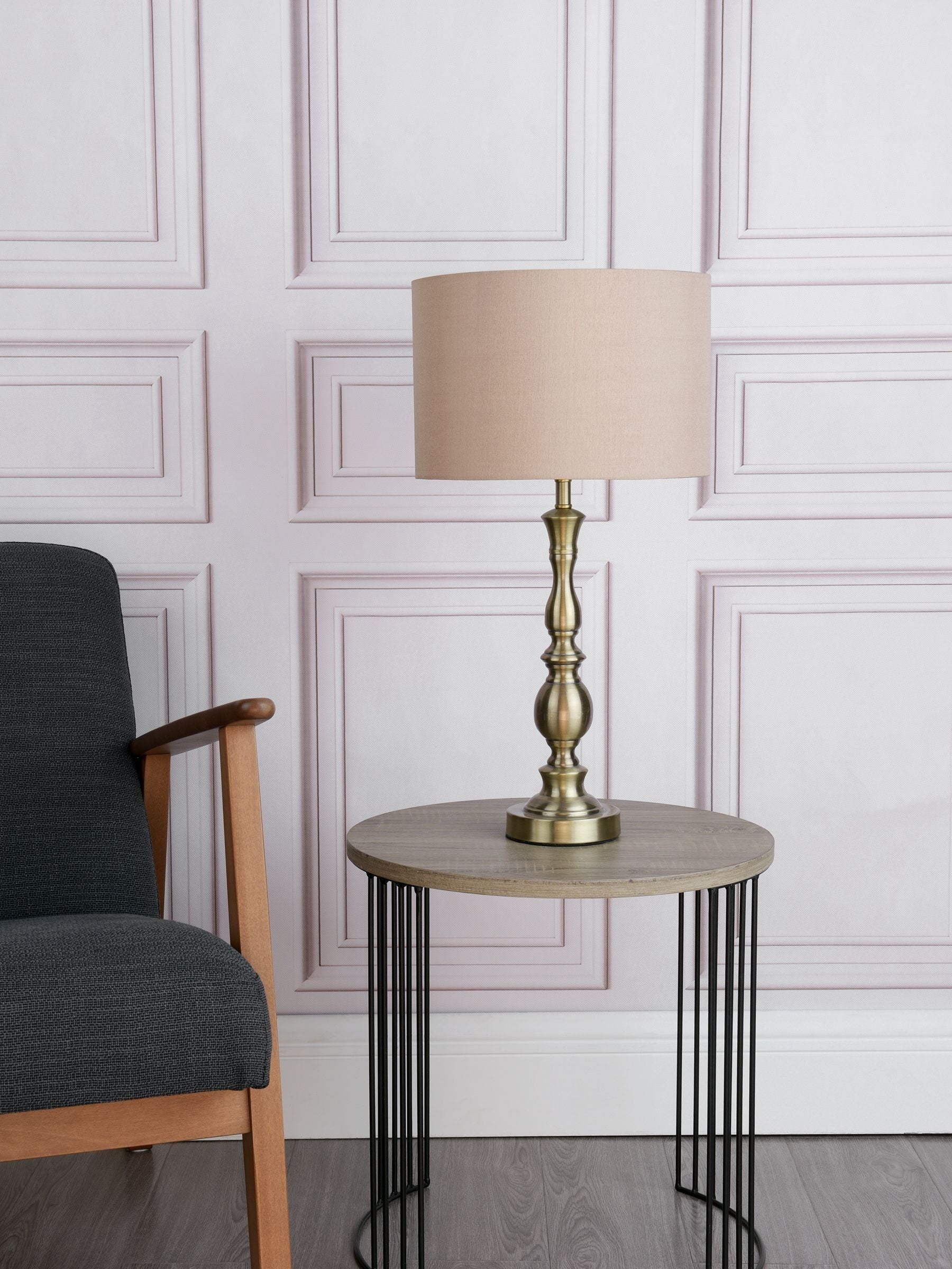Dar Lighting Alicante Ball Table Lamp with antique brass base, UK version