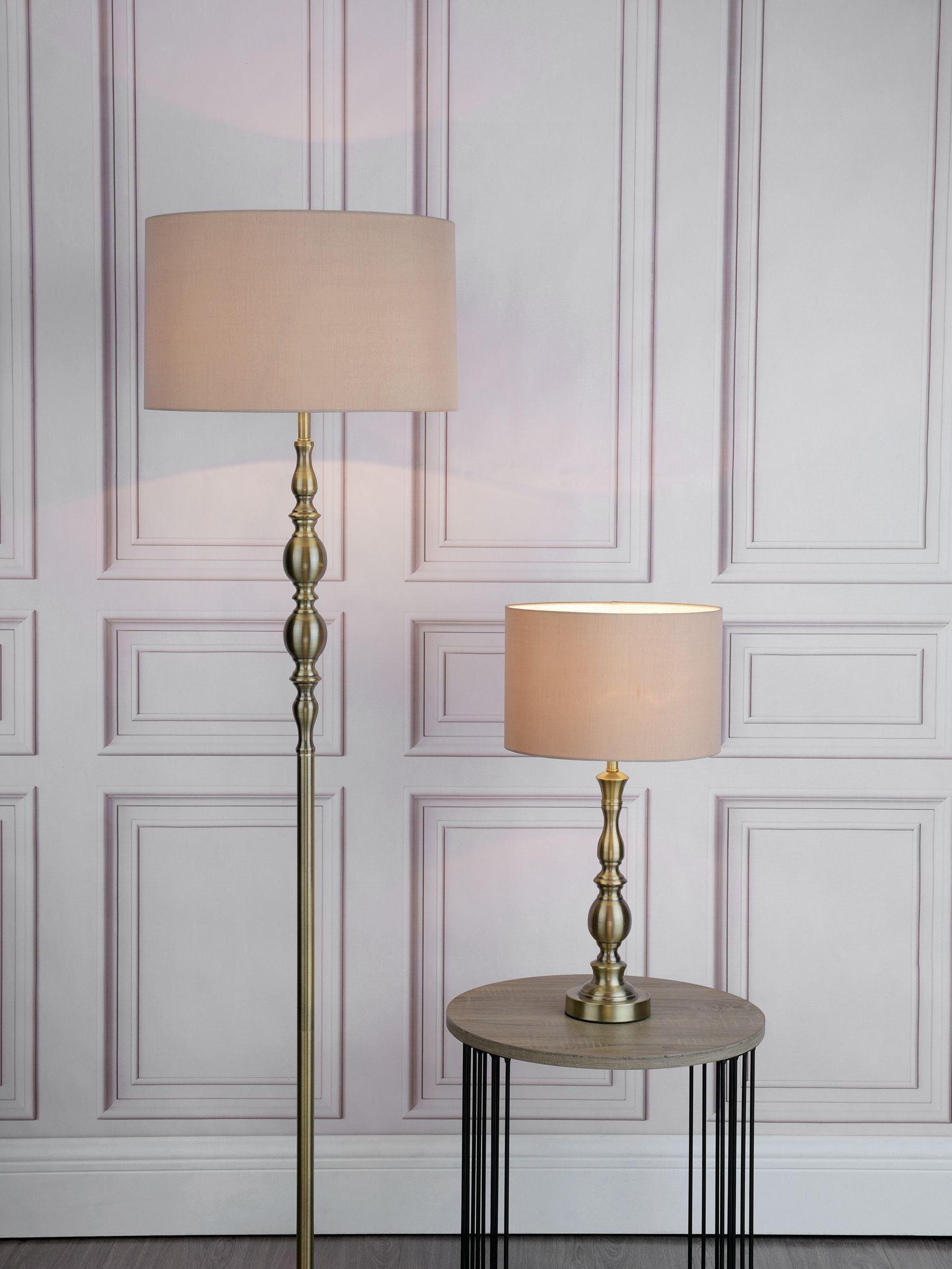 Dar Lighting Alicante Ball Table Lamp with antique brass base, UK version