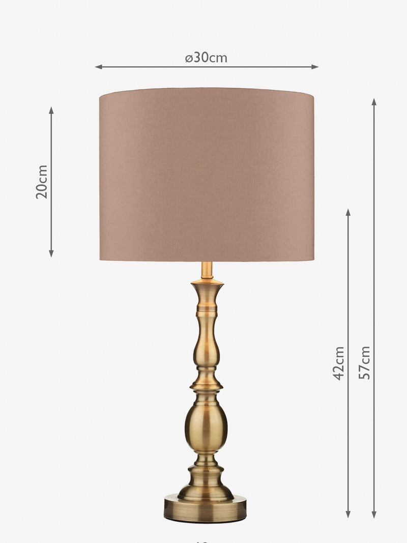 Dar Lighting Alicante Ball Table Lamp with antique brass base, UK version