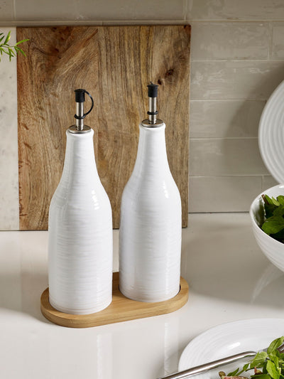 Next Set of 2 White Malvern Embossed Oil Set of 2 Oil Bottles Bottles with Tray- Buy online at McGrocer