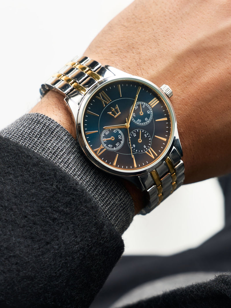 Gold and silver two-toned metal bracelet men's watch, UK version