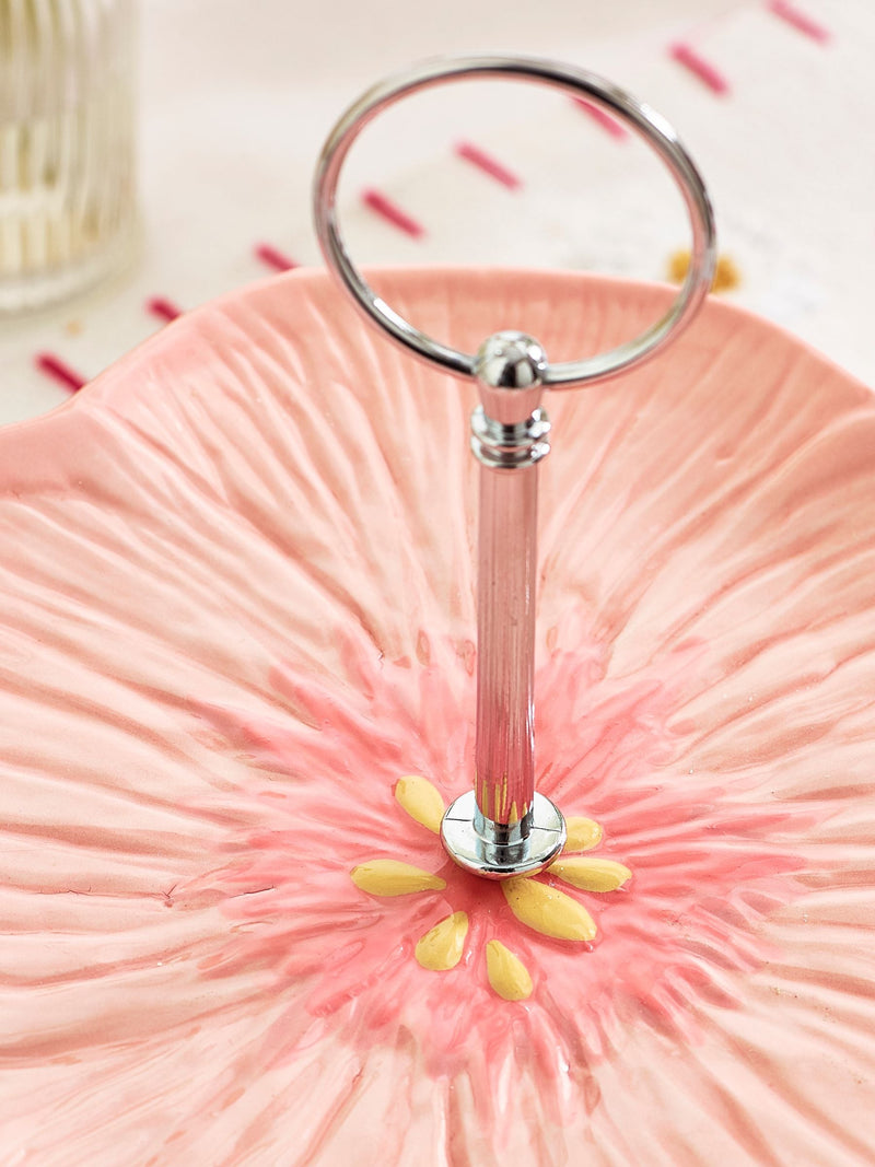 Pink two-tier flower cake stand imported from the UK