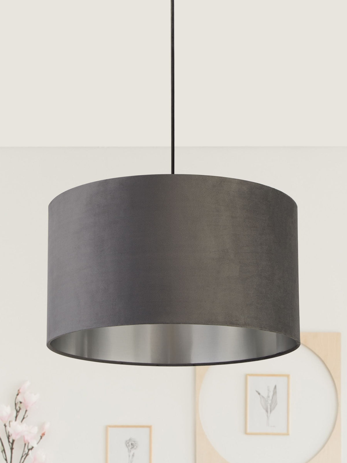 Searchlight Josie grey velvet ceiling light 50cm, UK version