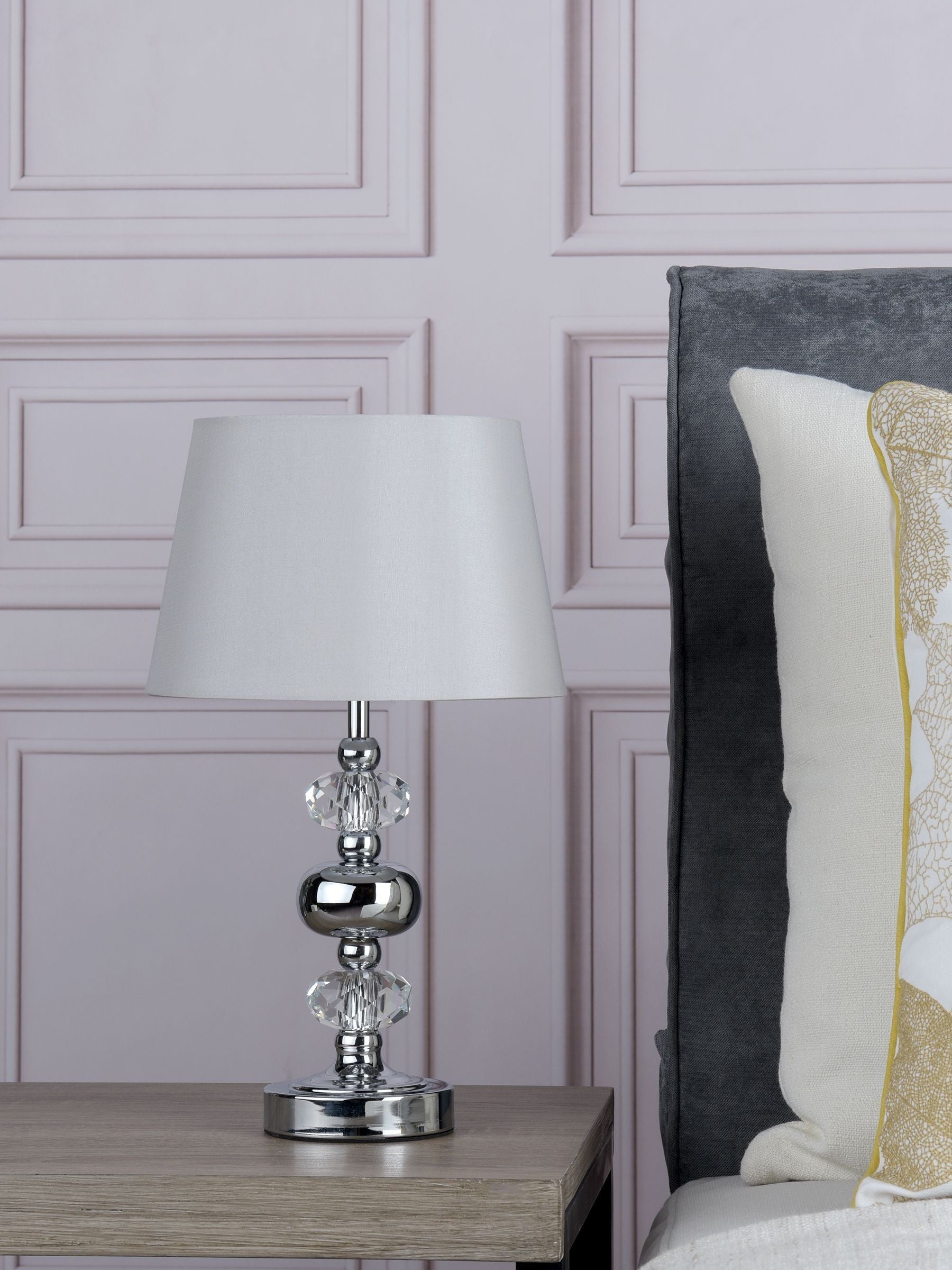 Dar Lighting Monroe touch table lamp grey with shade, UK version
