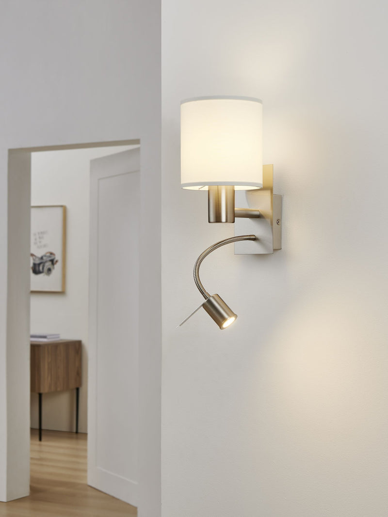 Eglo Pasteri fabric wall lamp with reading light, imported from the UK