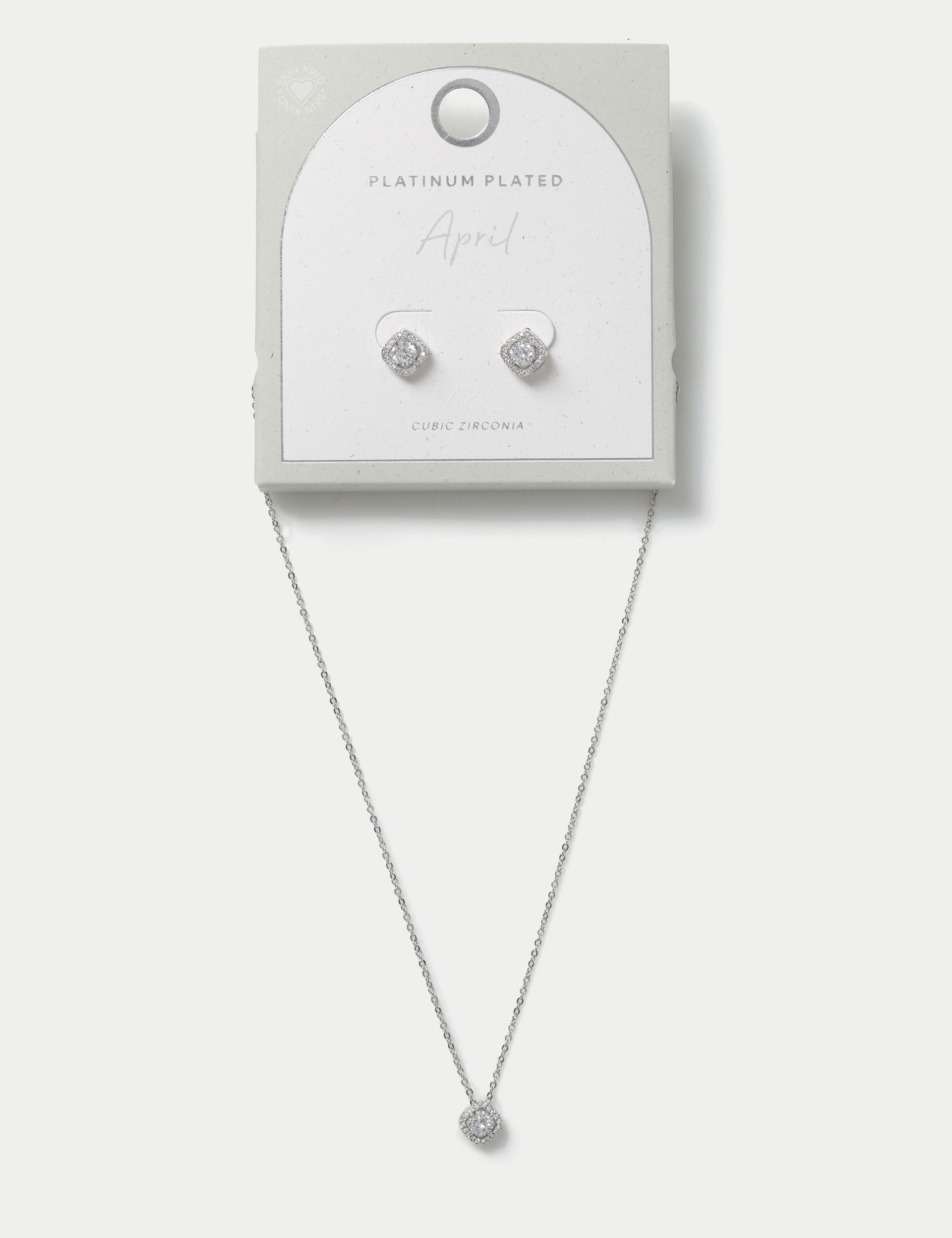 Platinum plated birthstone earring and necklace set (British brand)