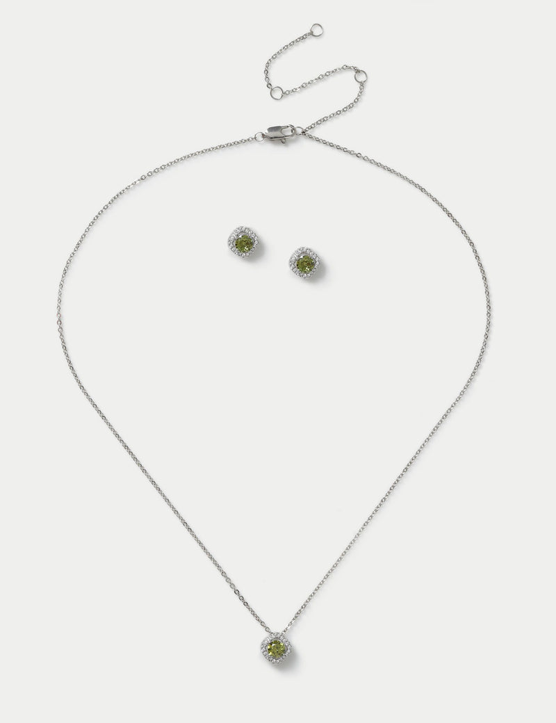 Platinum Plated Birthstone Earring and Necklace Set