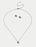 Platinum Plated Birthstone Earring and Necklace Set