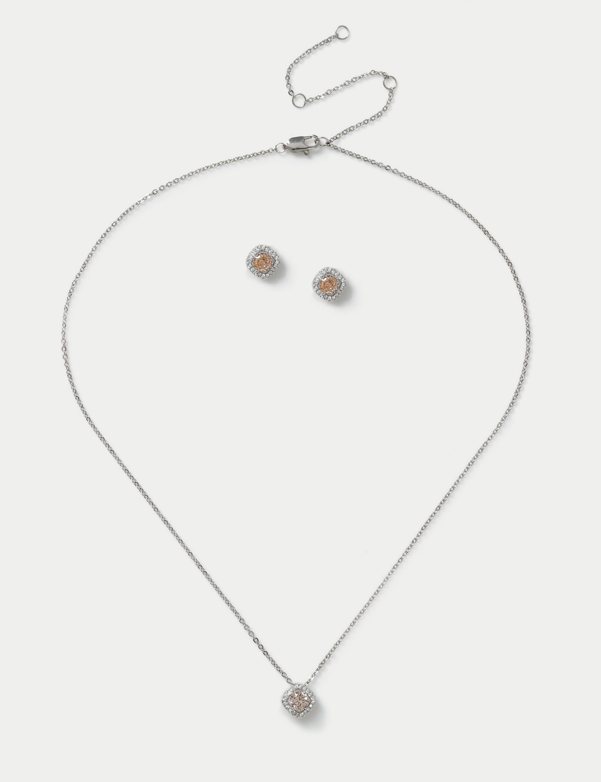 Platinum plated birthstone earring and necklace set (British brand)