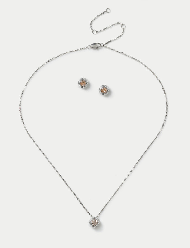 Platinum plated birthstone earring and necklace set (British brand)