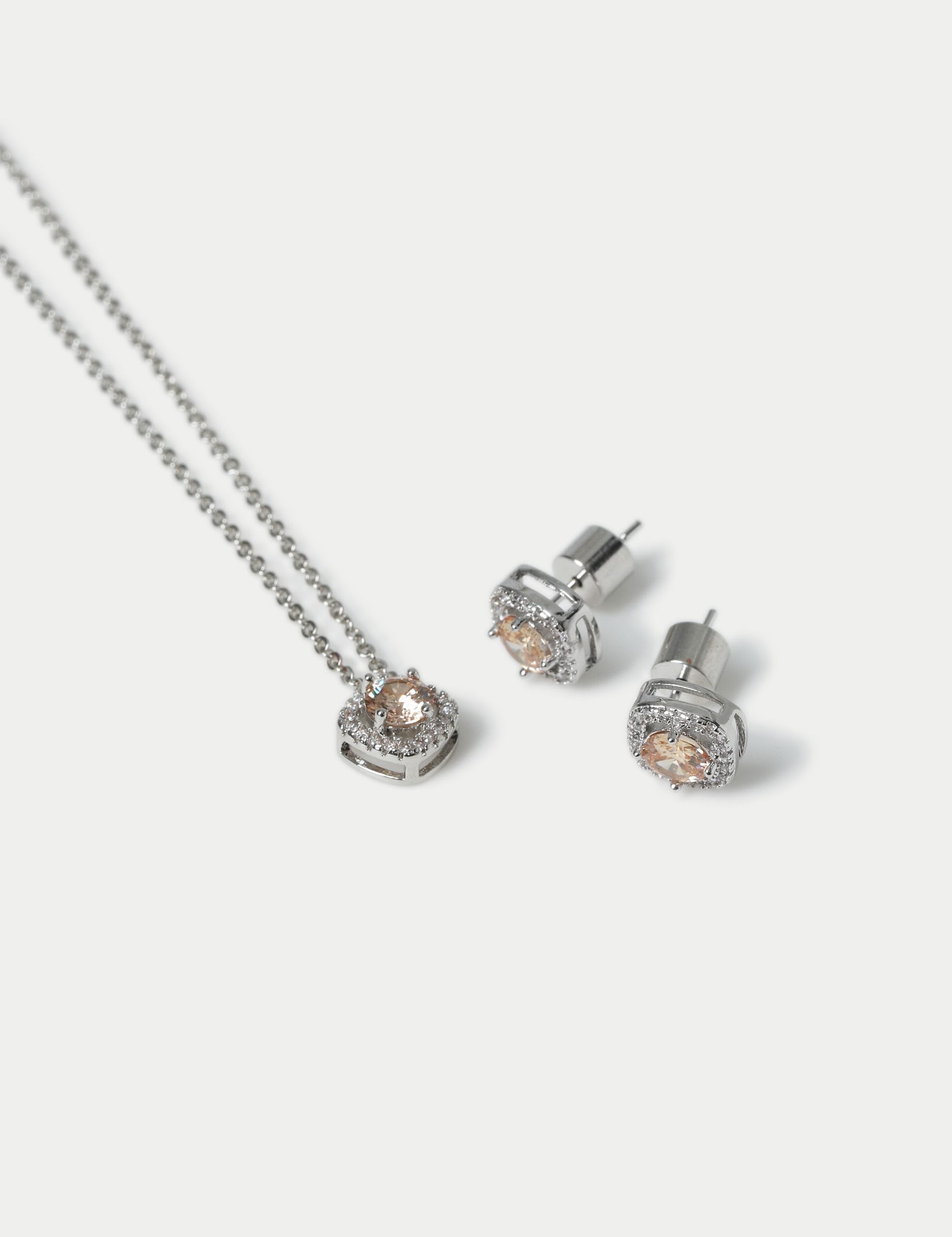 Platinum plated birthstone earring and necklace set (British brand)