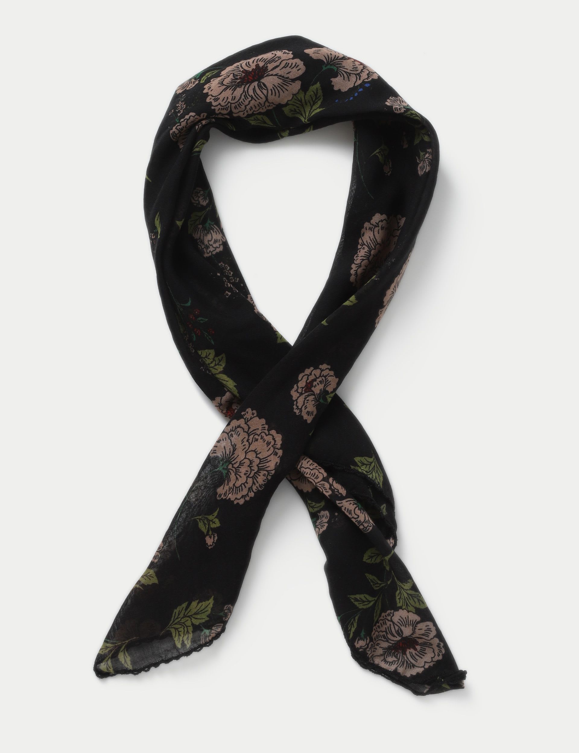 Black floral print synthetic scarf, imported from the UK