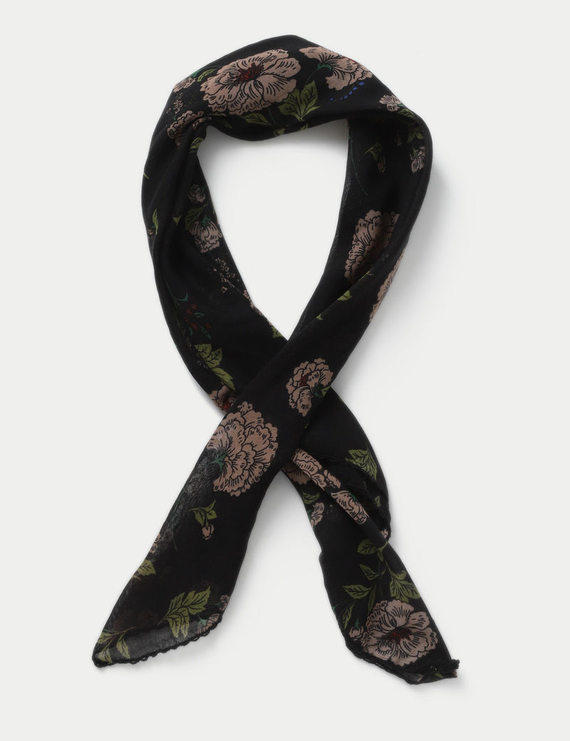 Black floral print synthetic scarf, imported from the UK